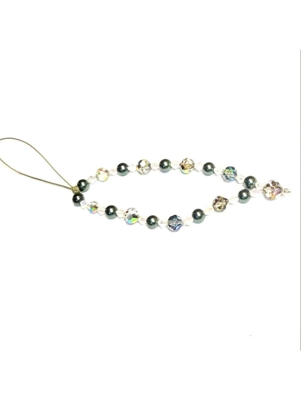 Cellphone Wristlet Strap Green Glass Bead Iridescent Bead